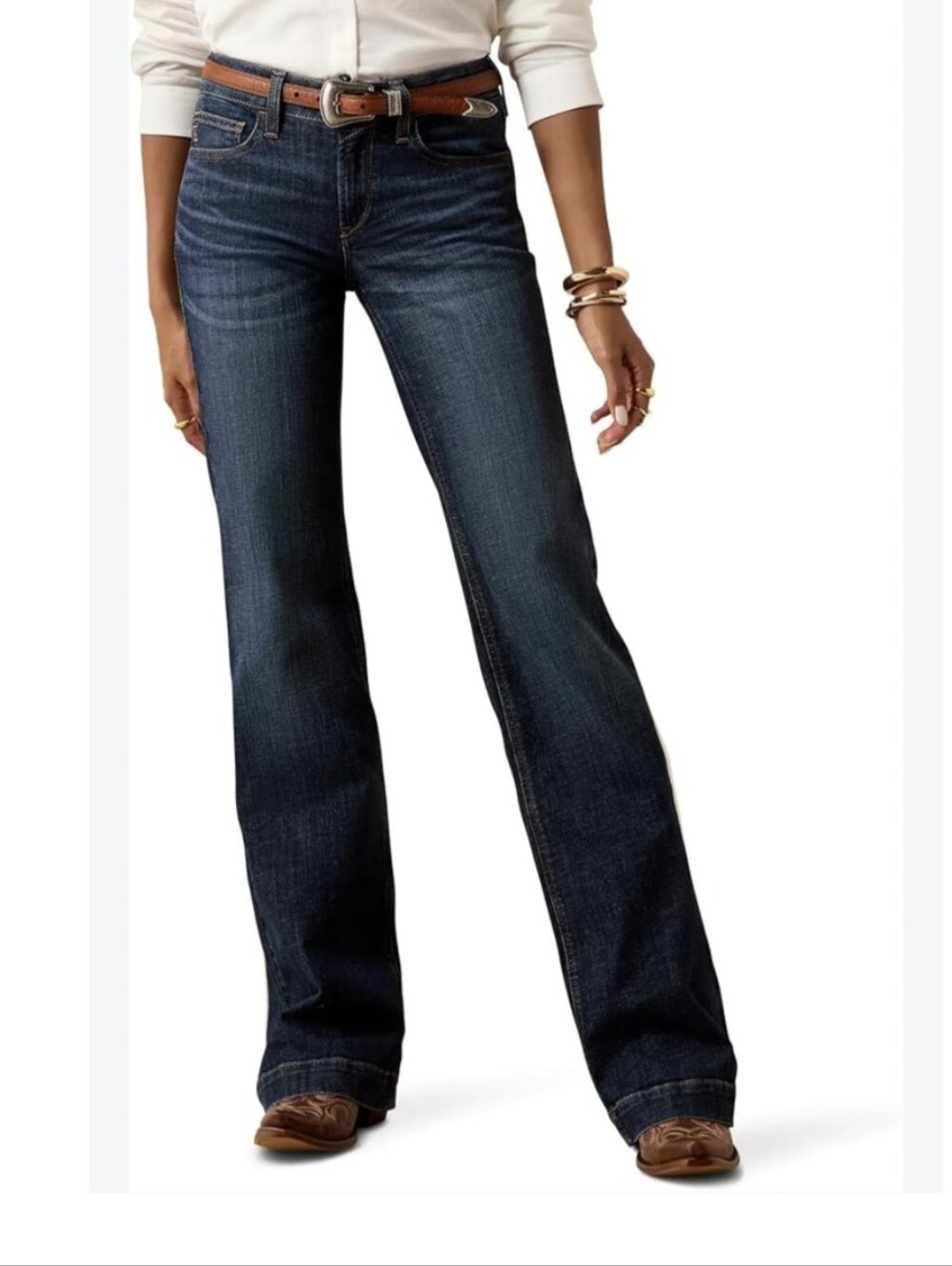 Ariat Trouser Women's Dark Blue Wide Leg Jeans Size 28S Stretch Boho Western